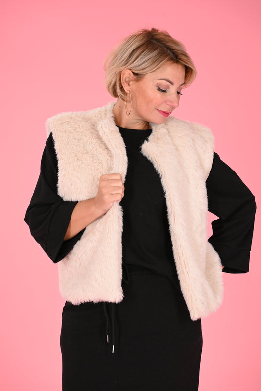 Gilet fake fur kort roomwit