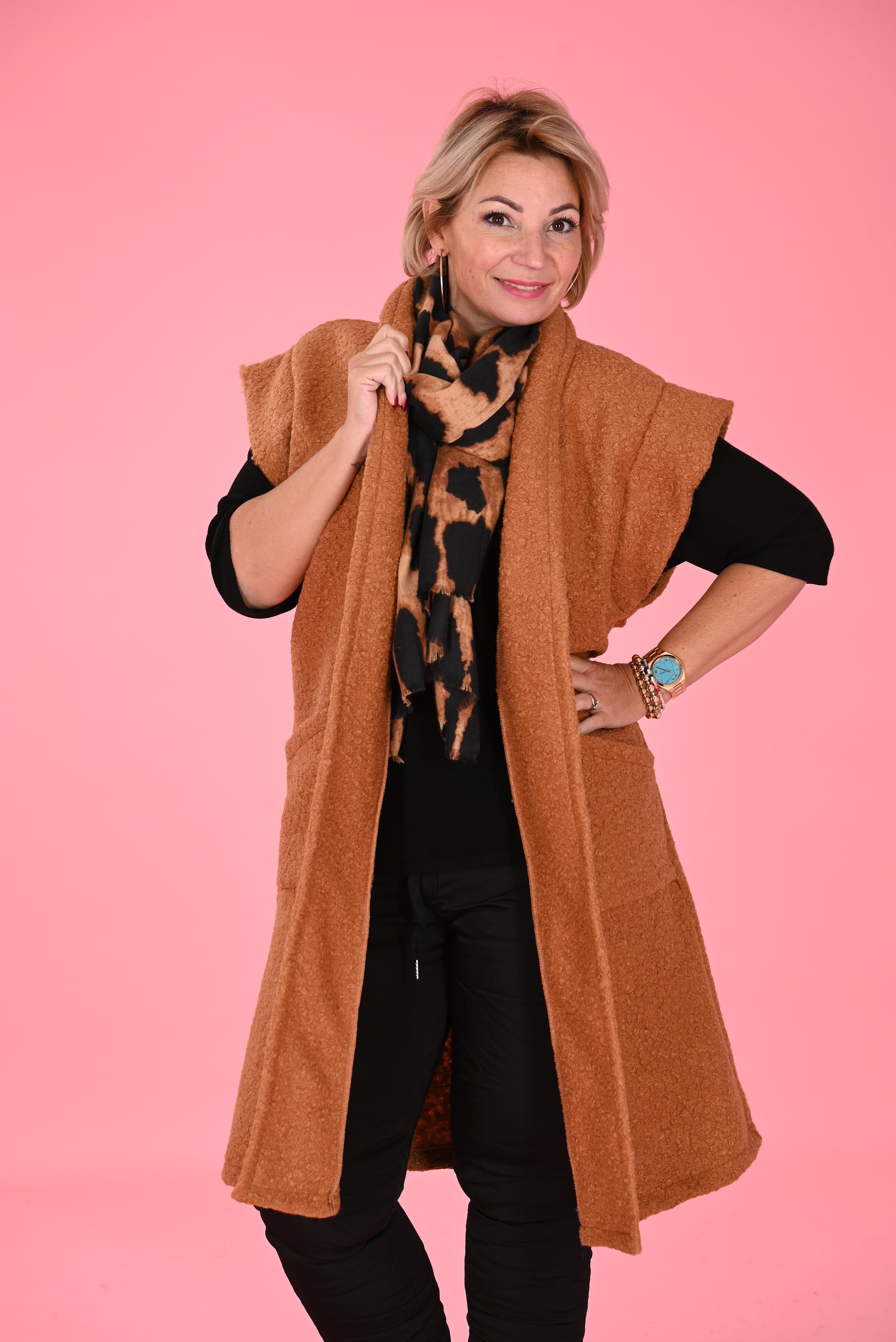 Gilet boucle lang camel