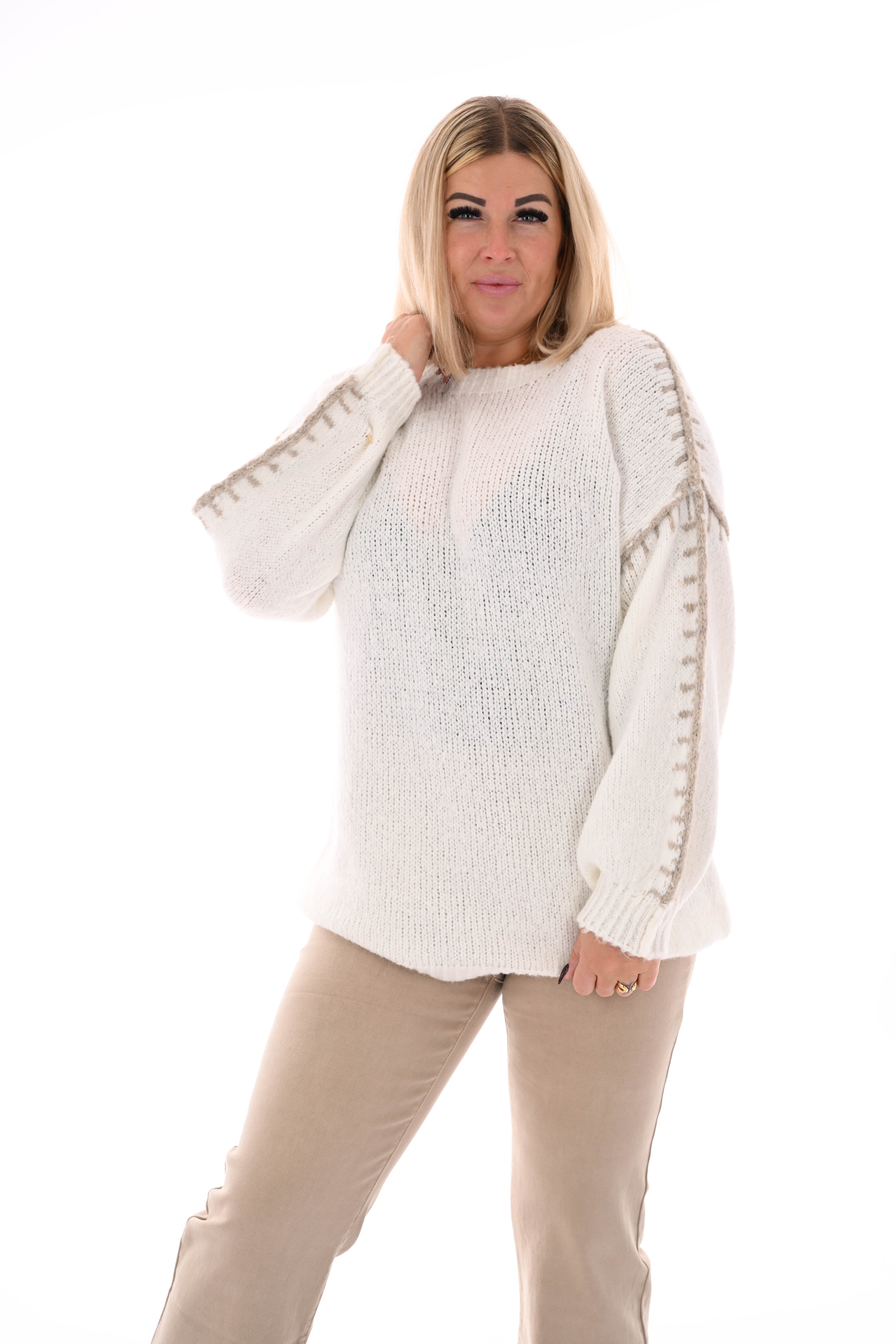 Gebreide trui met naaddetail roomwit