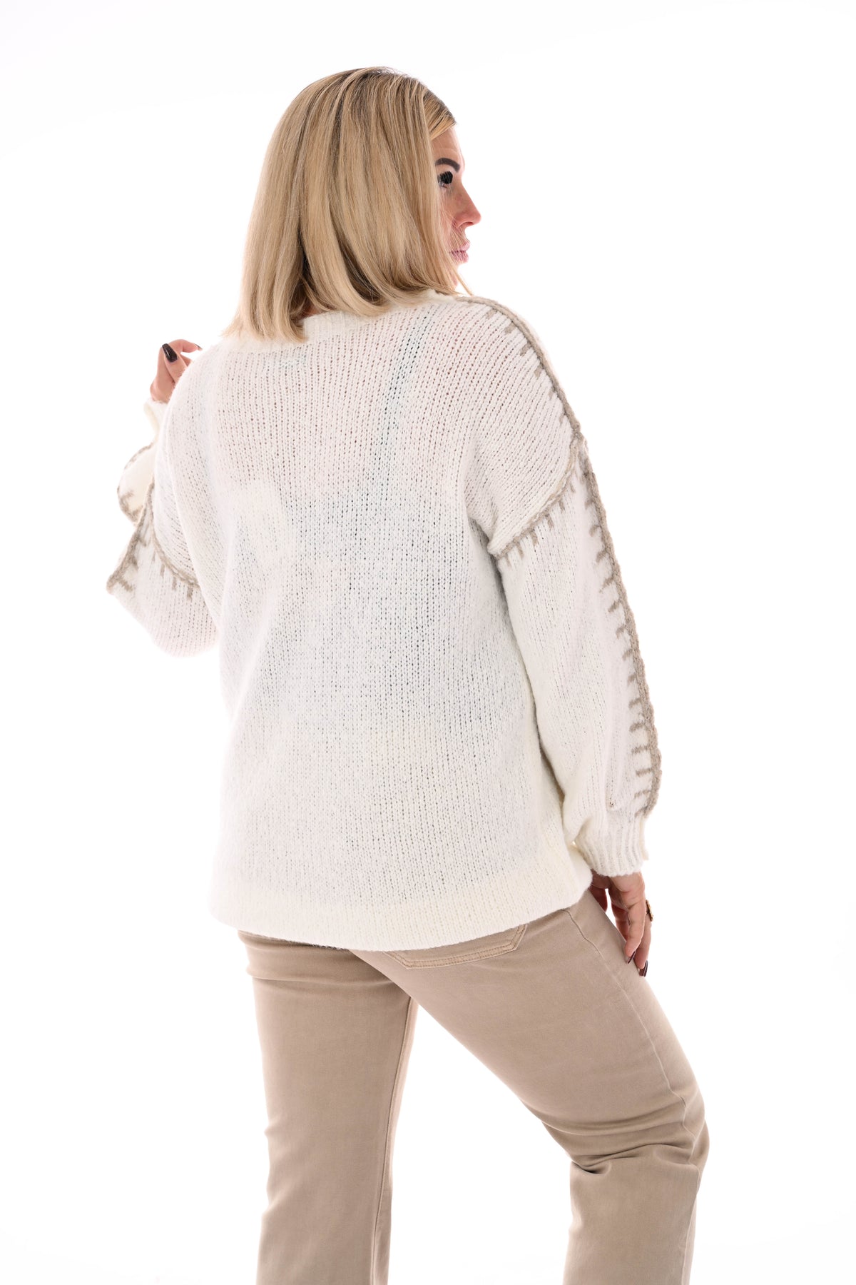 Gebreide trui met naaddetail roomwit