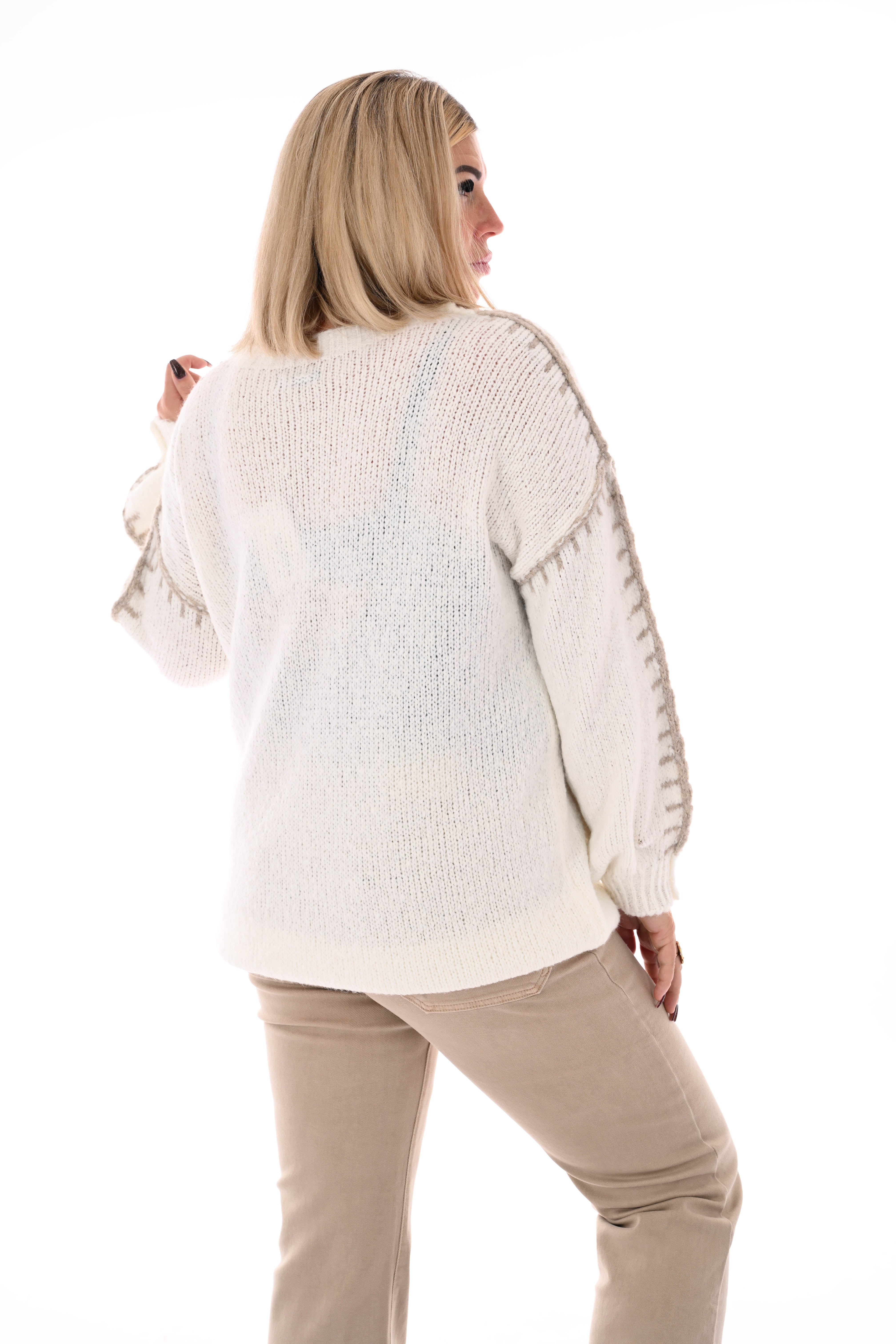 Gebreide trui met naaddetail roomwit