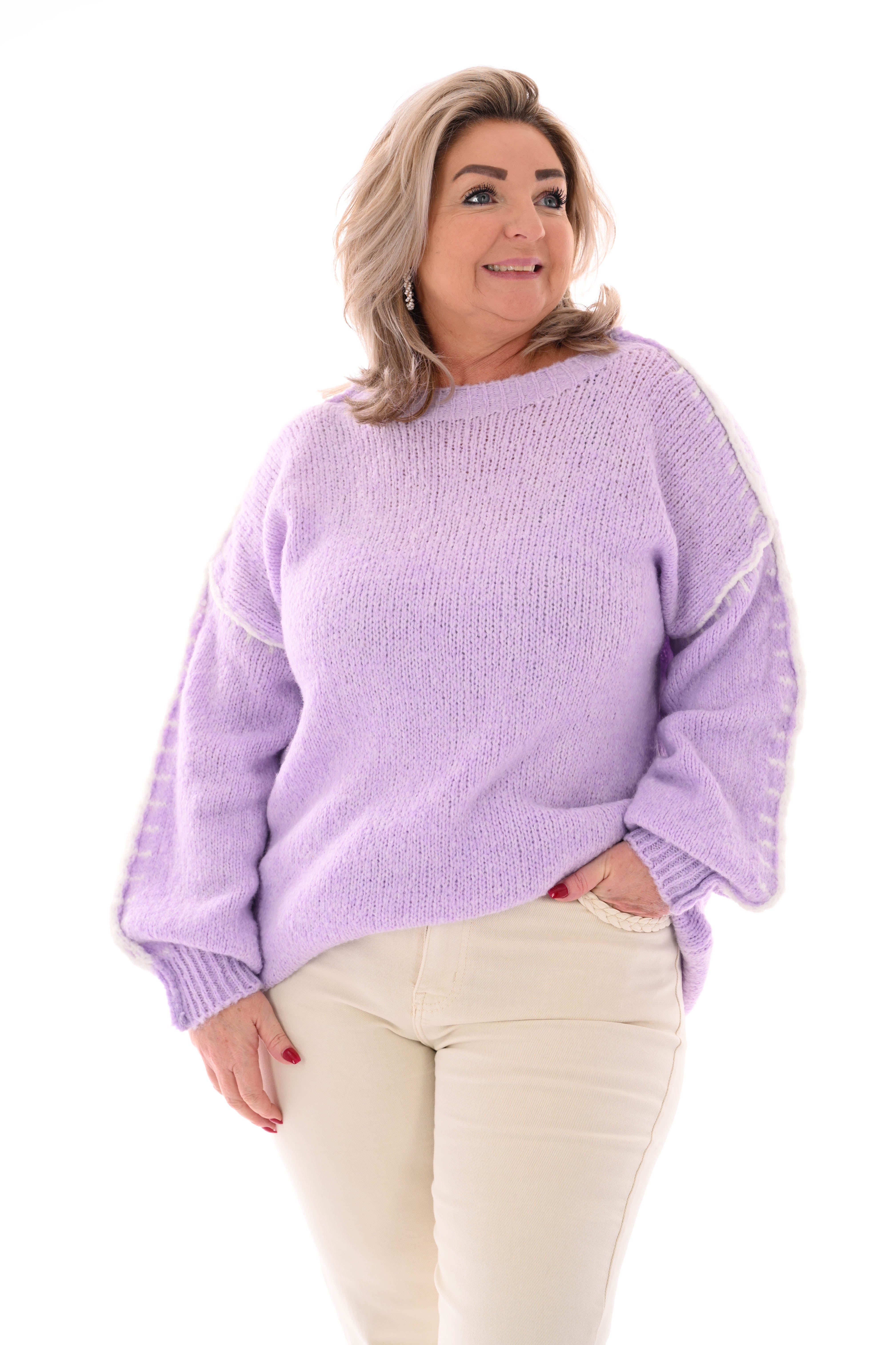 Gebreide trui met naaddetail lila