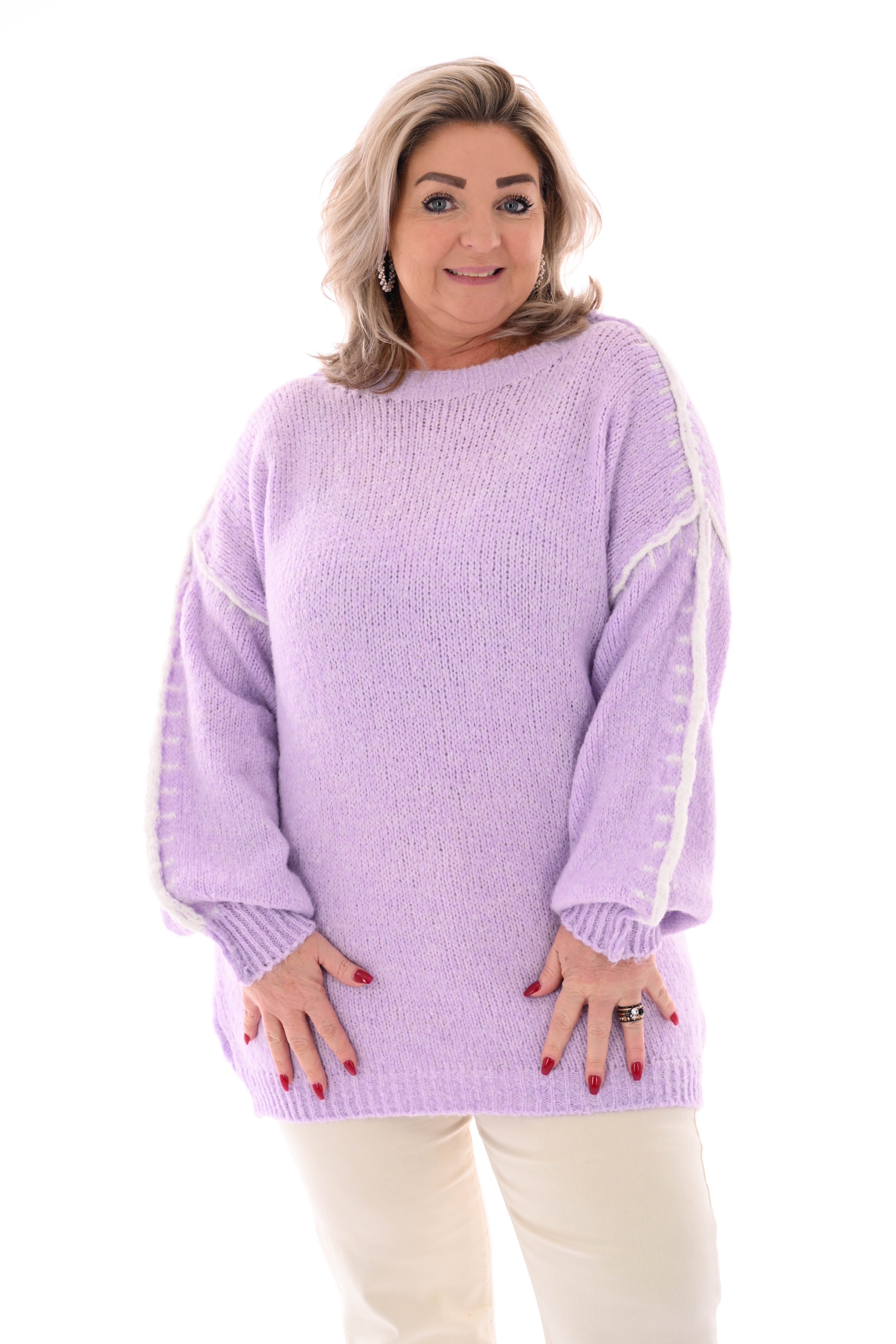 Gebreide trui met naaddetail lila