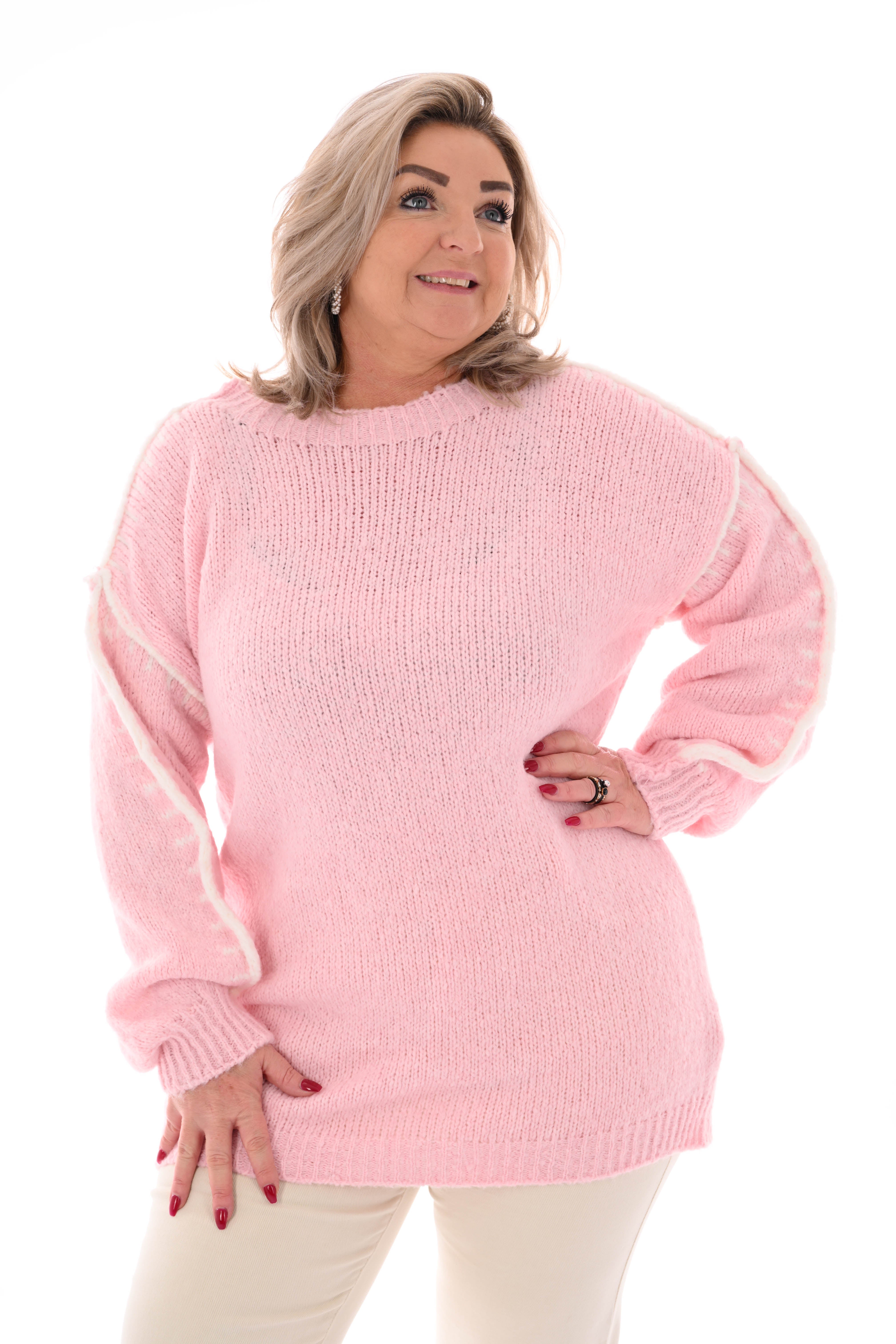 Gebreide trui met naaddetail poederroze
