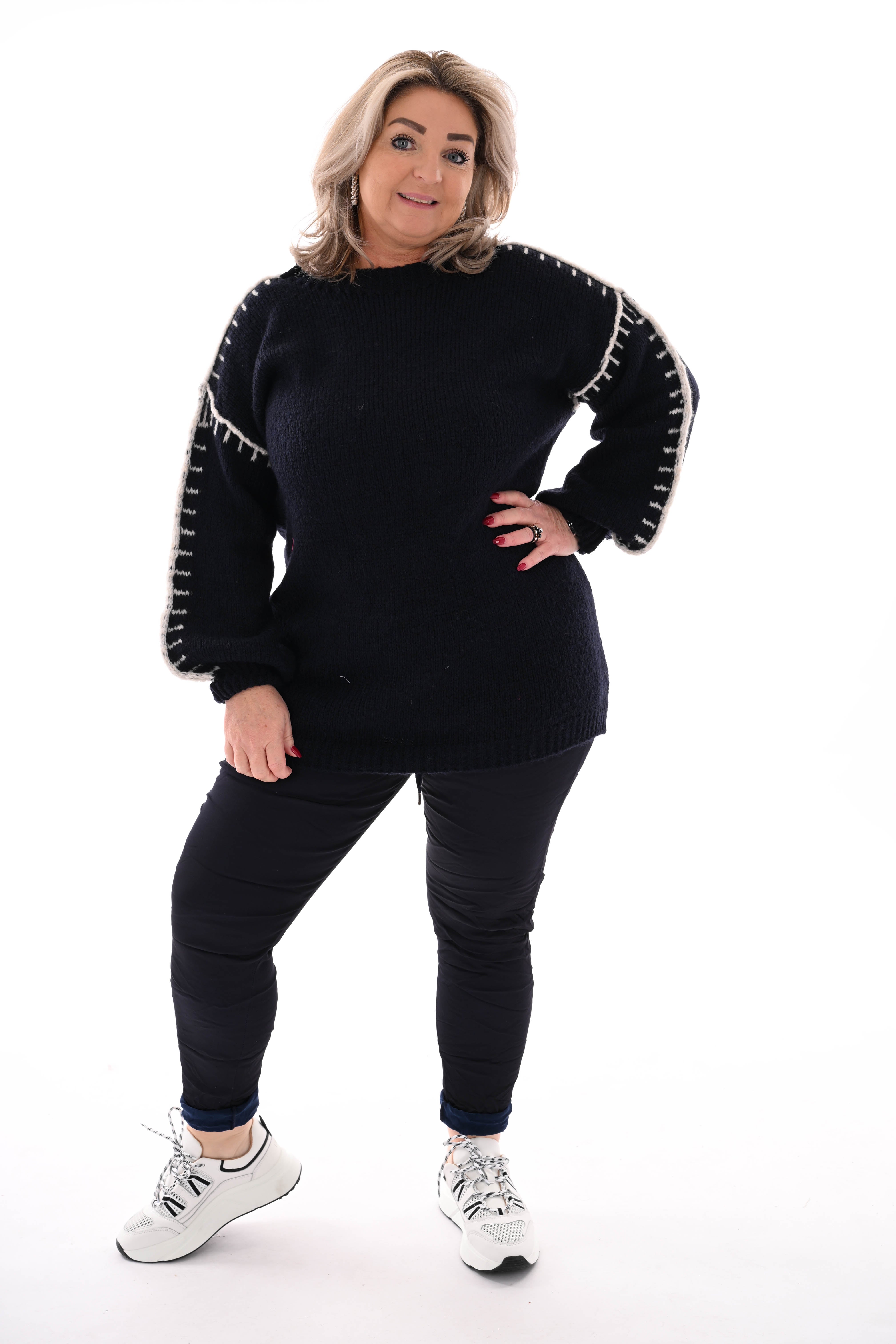 Gebreide trui met naaddetail marineblauw