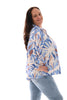 Blouse multi v-hals bladeren jeansblauw