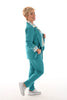 Tweedelig stretchpak met strik turquoise