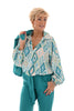 Blouse multi v-hals grote ruit turquoise