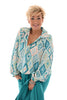 Blouse multi v-hals grote ruit turquoise