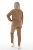 Tweedelig stretchpak met strik camel