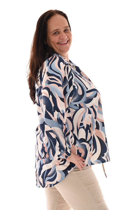 Blouse multi v-hals bogen marineblauw