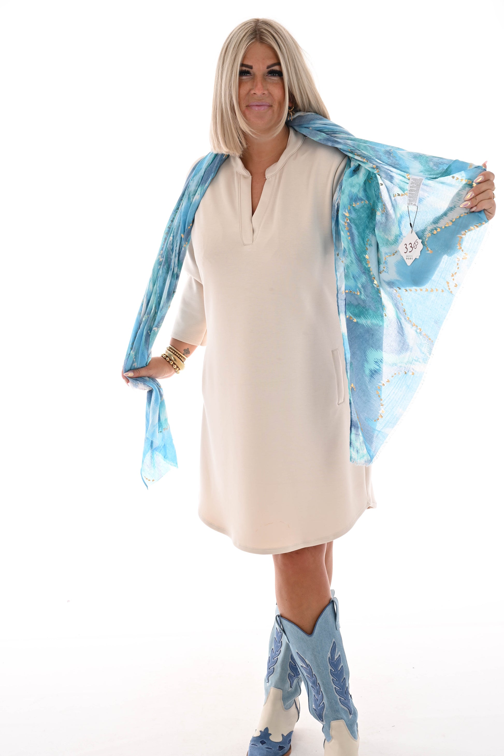Sjaal blauw/turqoise goude hartjes 63