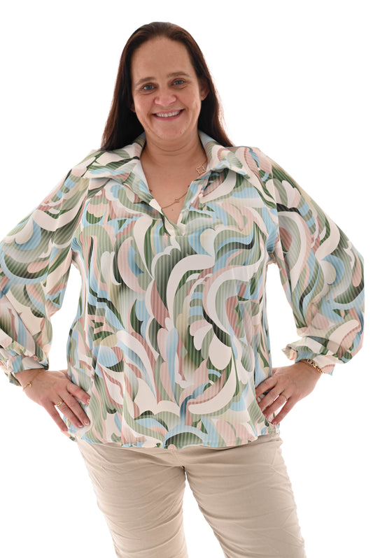 Blouse multi v-hals bogen groen