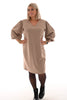 Sweater dress pofmouwen donker beige