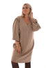 Sweater dress pofmouwen donker beige