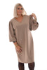 Sweater dress pofmouwen donker beige