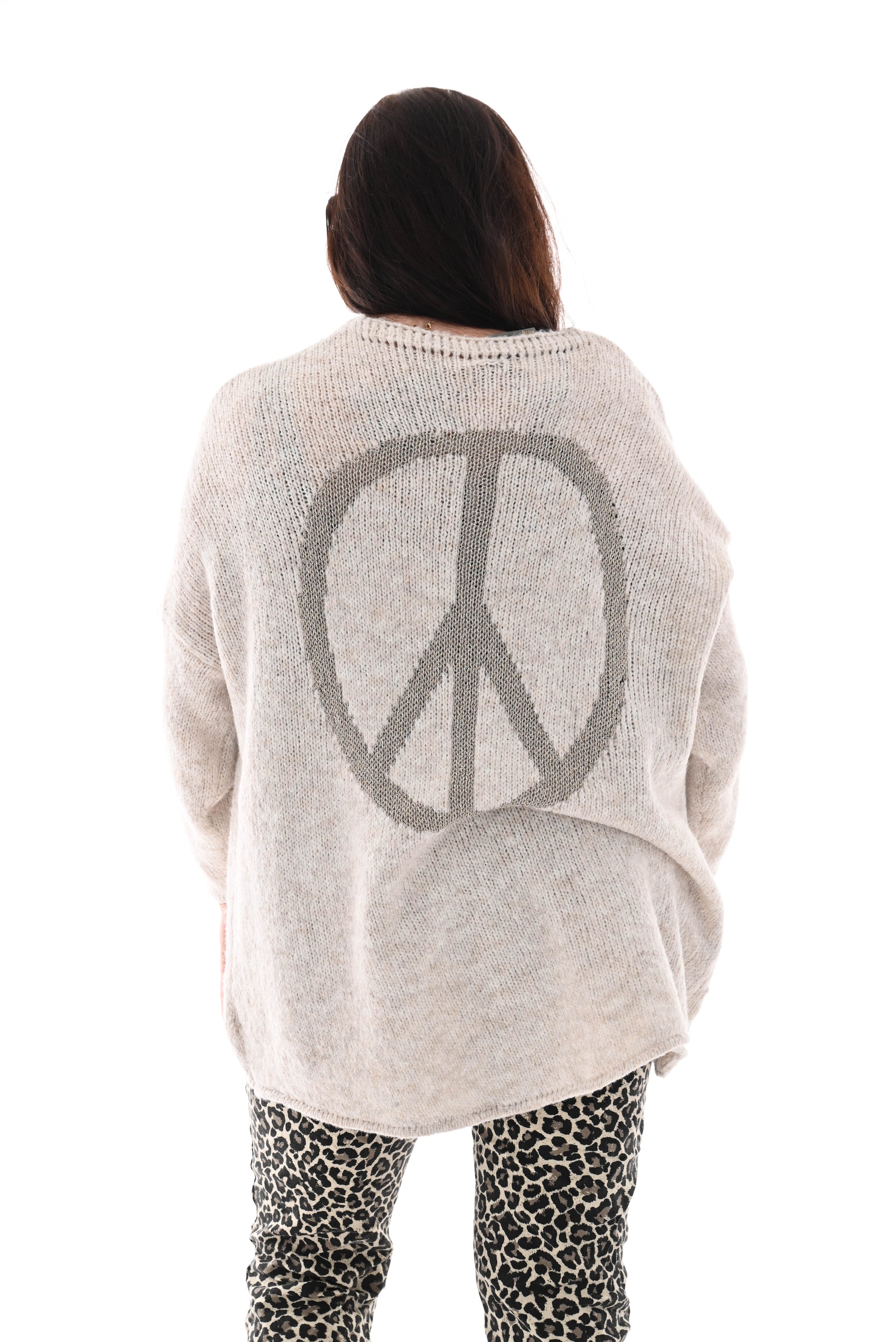 Gebreide trui peace teken beige