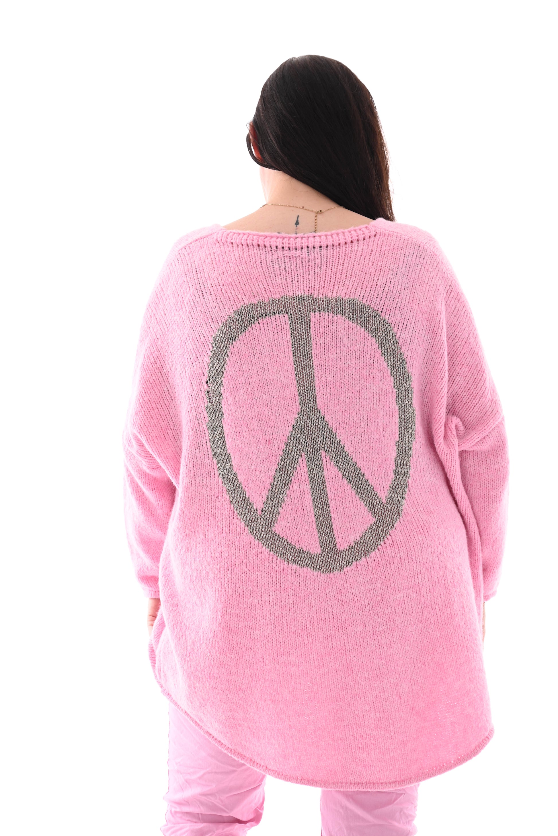 Gebreide trui peace teken roze