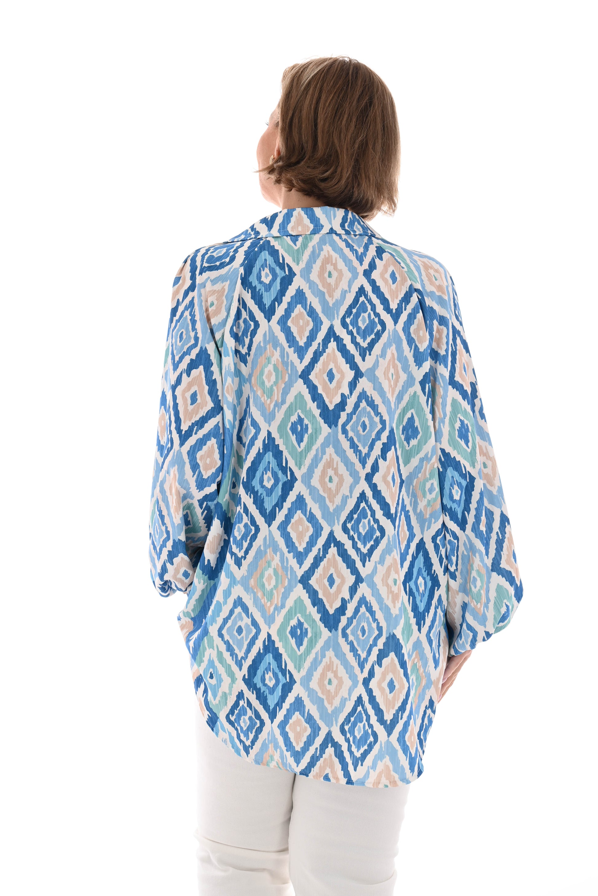 Blouse multi v-hals grote ruit blauw