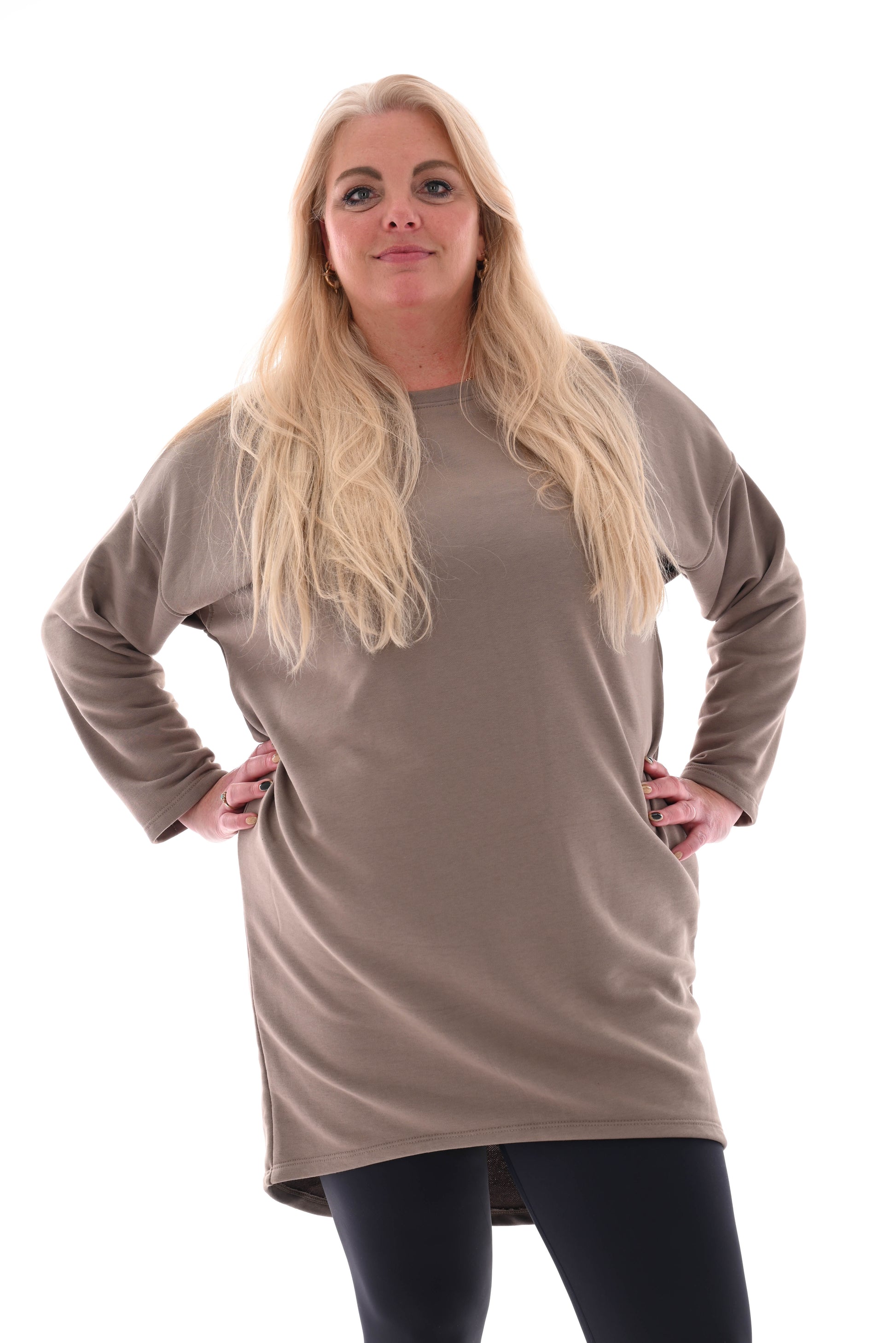 Sweater dress boothals taupe