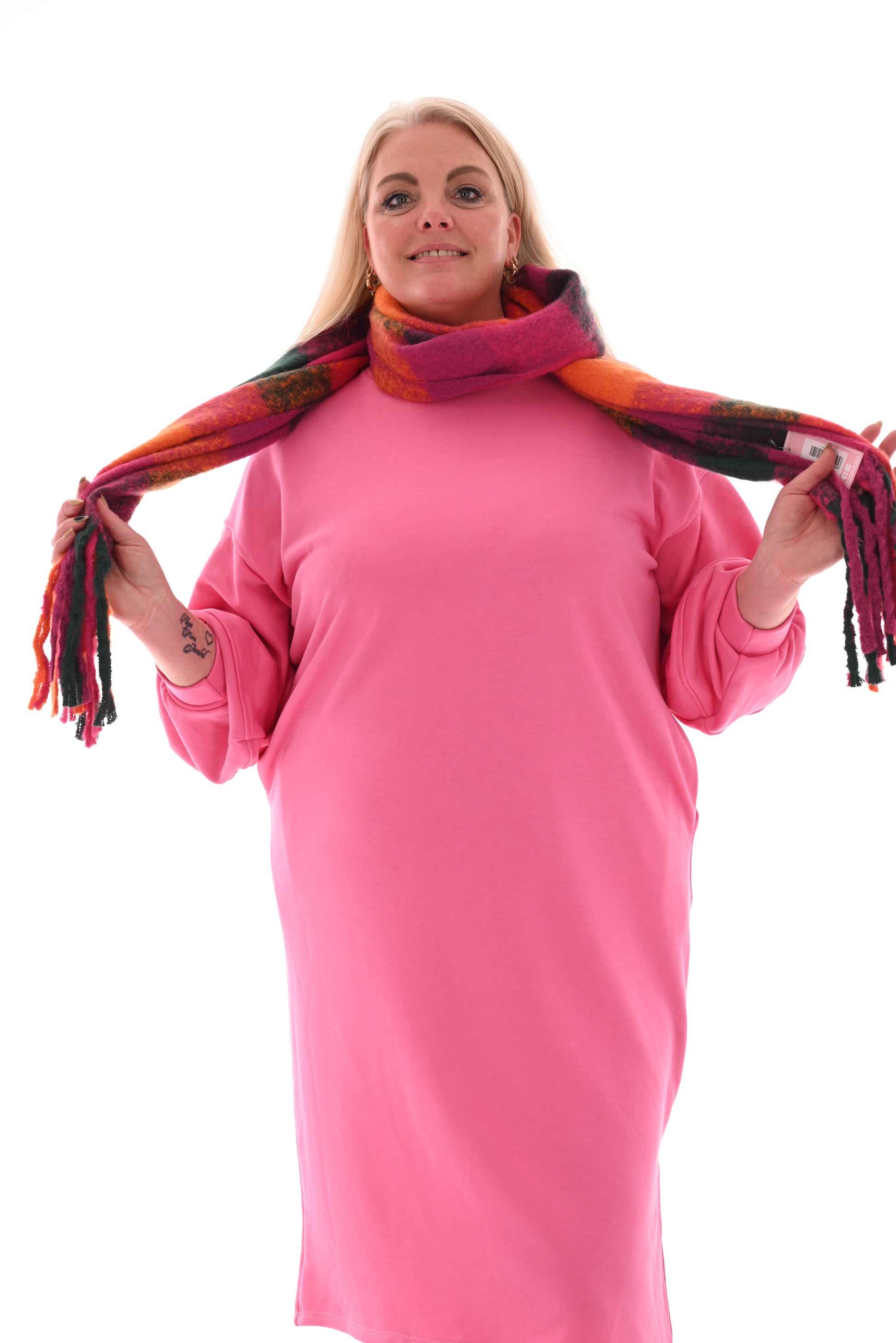 Sweater dress met zakken barbie roze