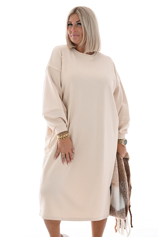 Sweater dress met zakken creme