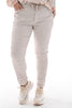 Stretchbroek met broderie bies taupe