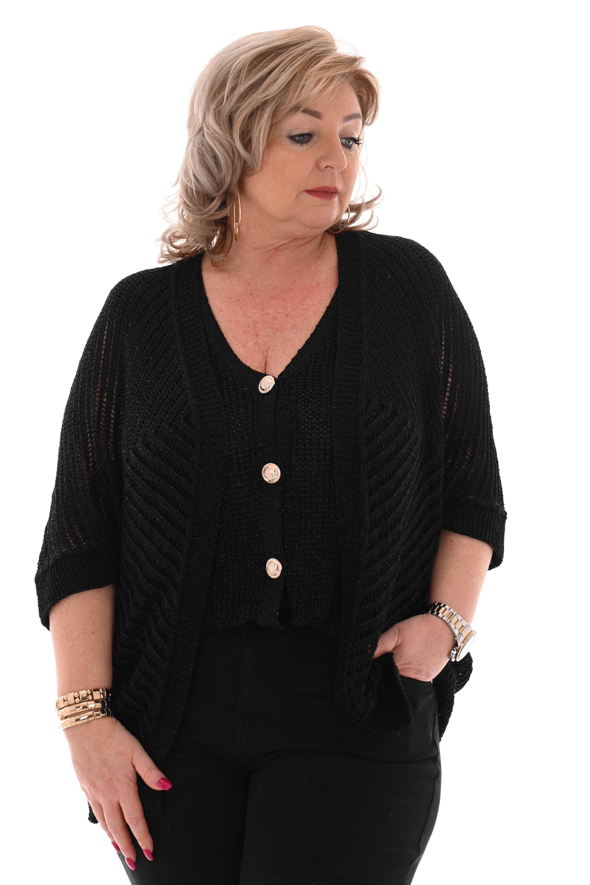 Tweedelig set top en vest lurex zwart