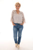 Blouse linnenlook met kant beige