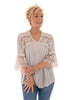 Blouse linnenlook met kant beige