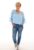 Blouse linnenlook met kant blauw