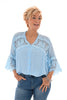 Blouse linnenlook met kant blauw