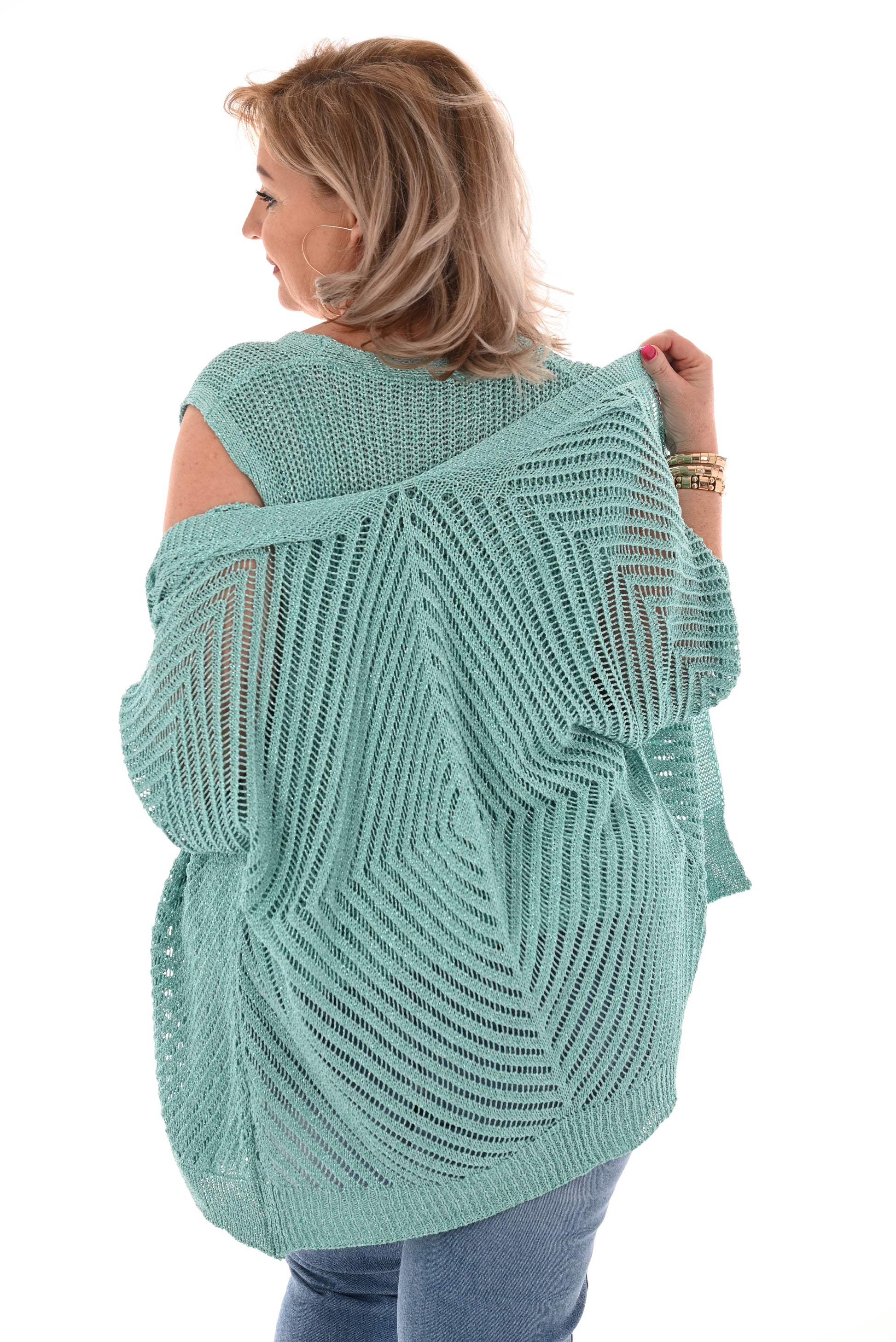 Tweedelig set top en vest lurex turquoise