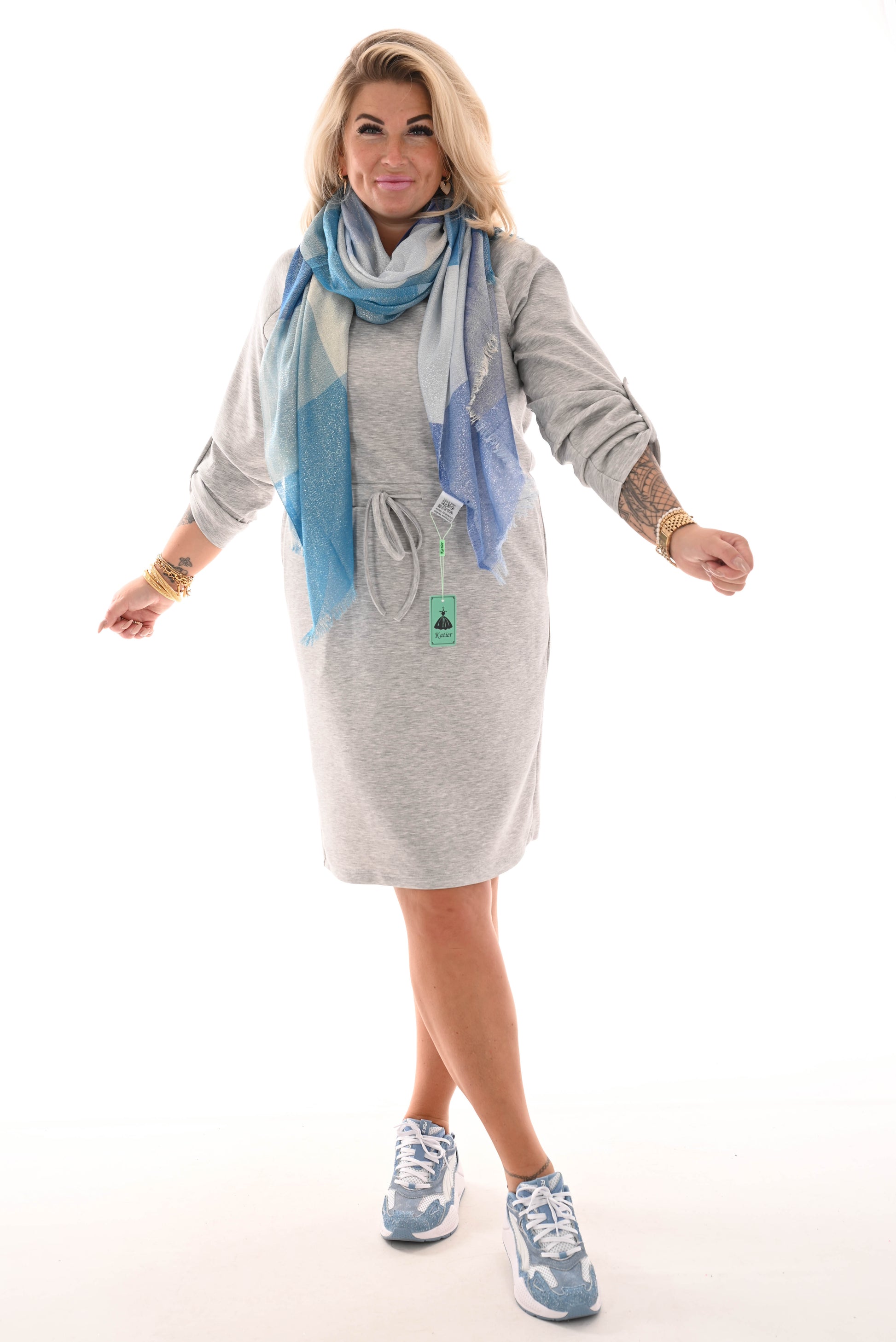 Jurk tricot met zakken grijs