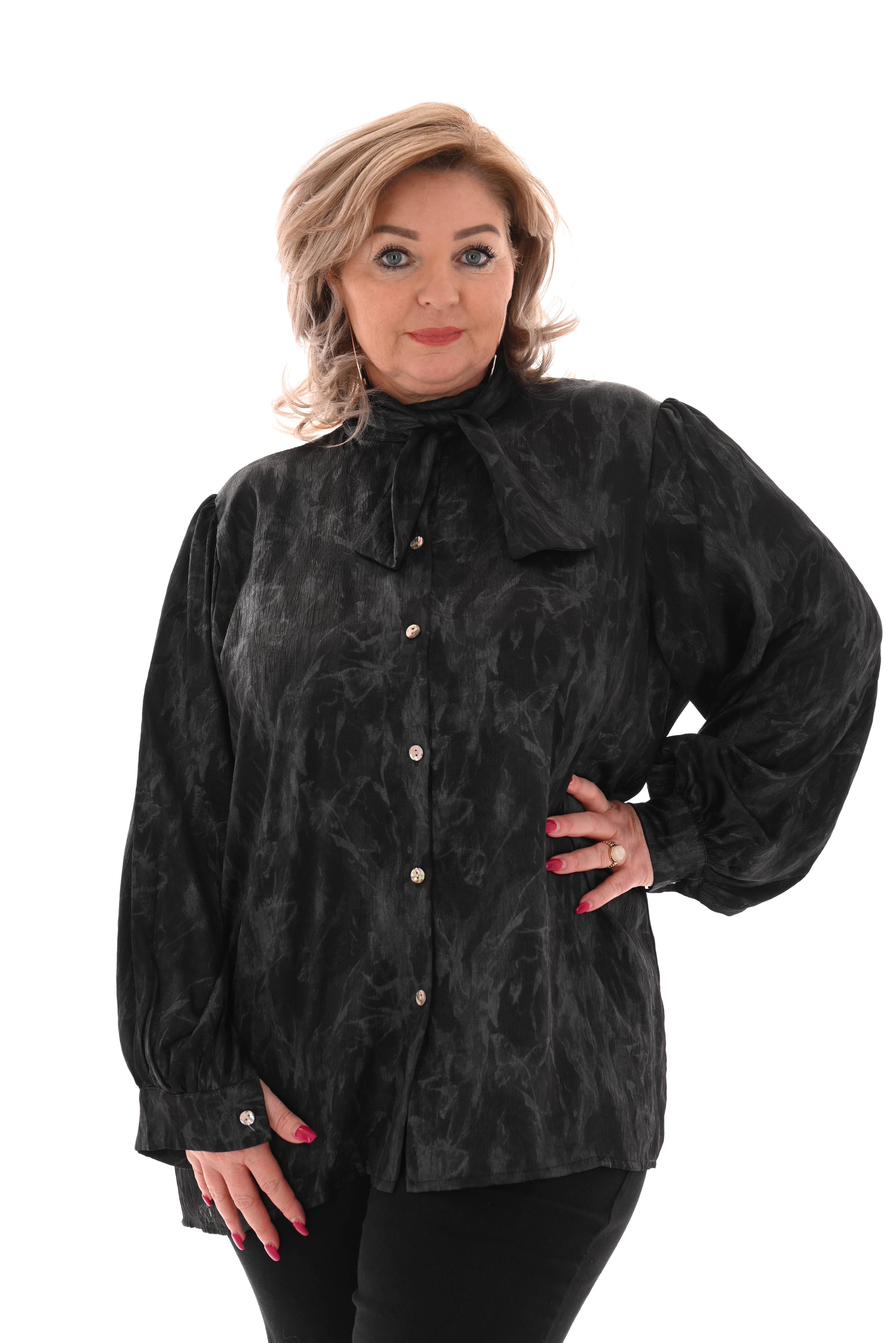Blouse met strik marble zwart