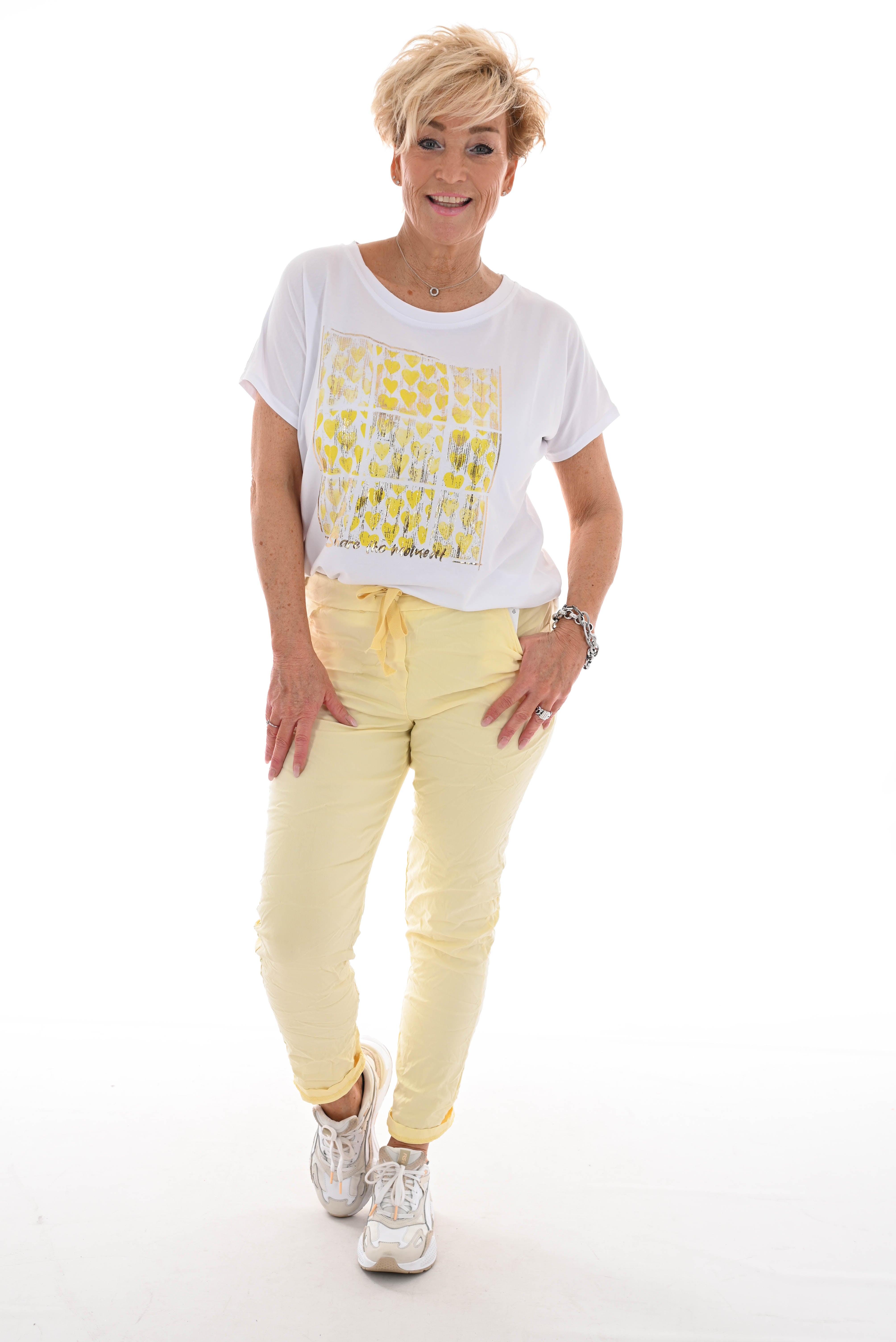 T-shirt Hartjes brushed geel
