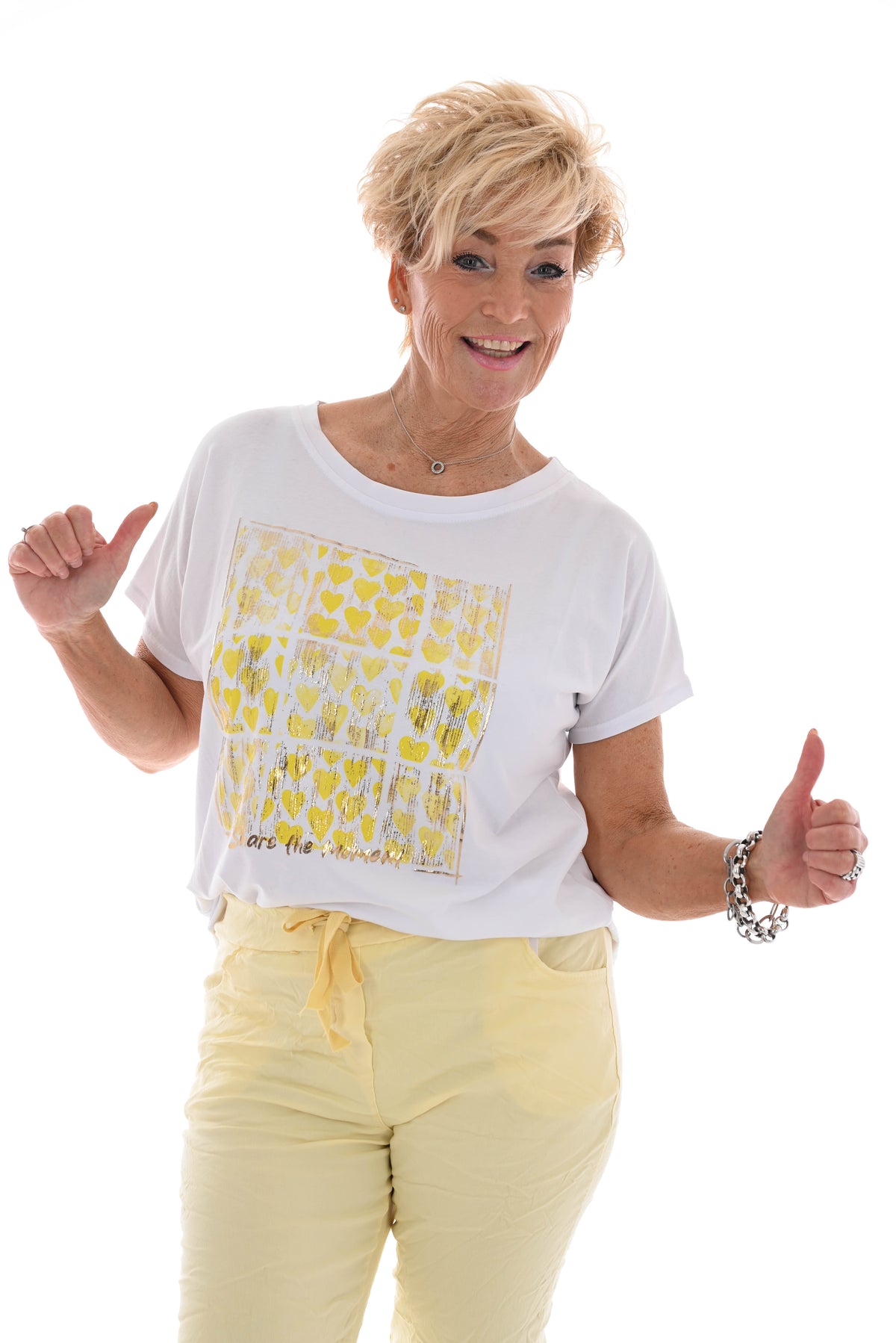 T-shirt Hartjes brushed geel
