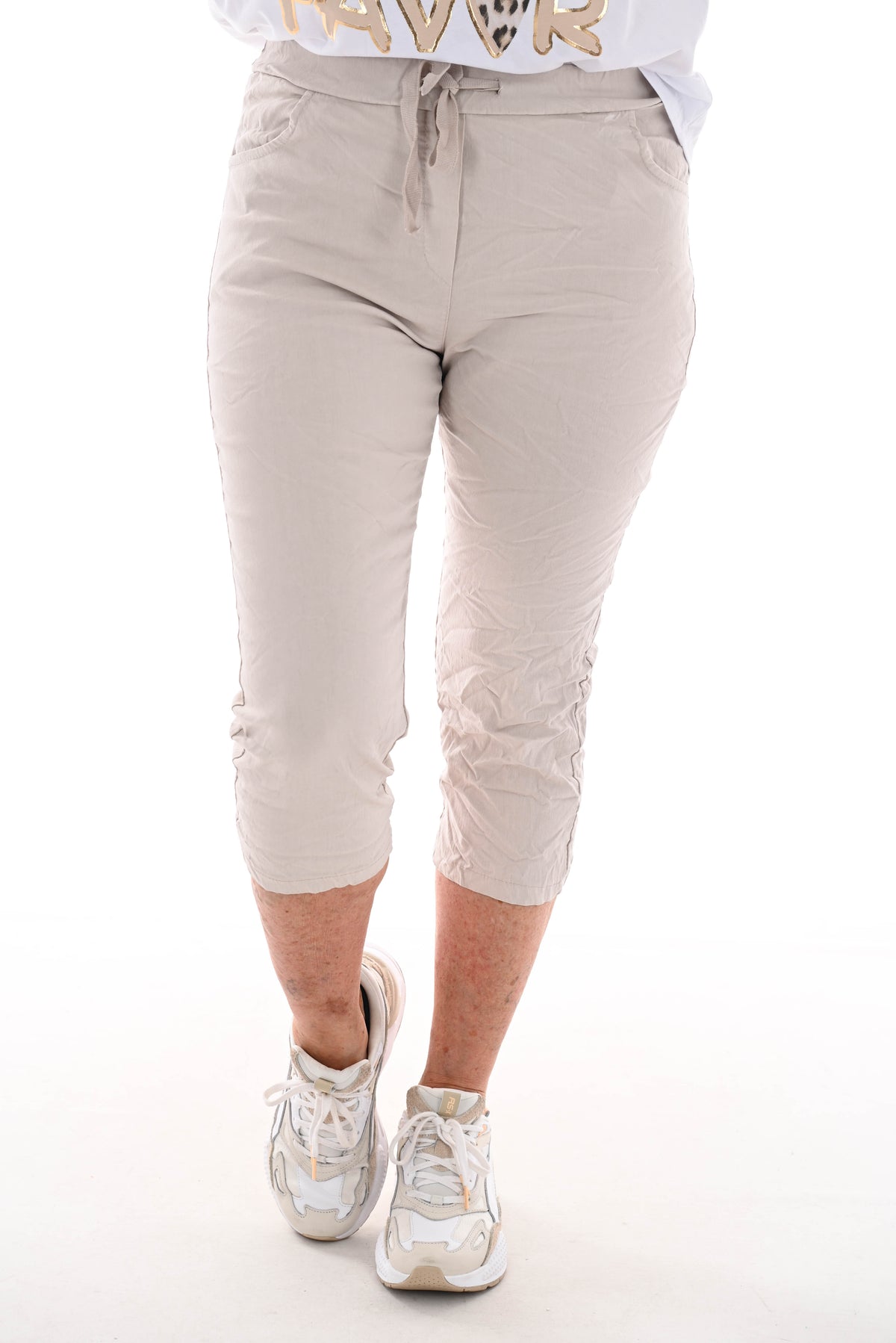 Stretchbroek uni capri beige