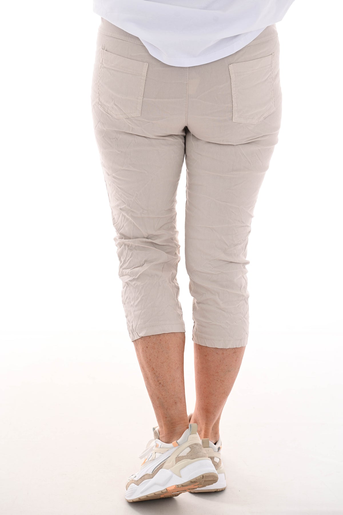 Stretchbroek uni capri beige