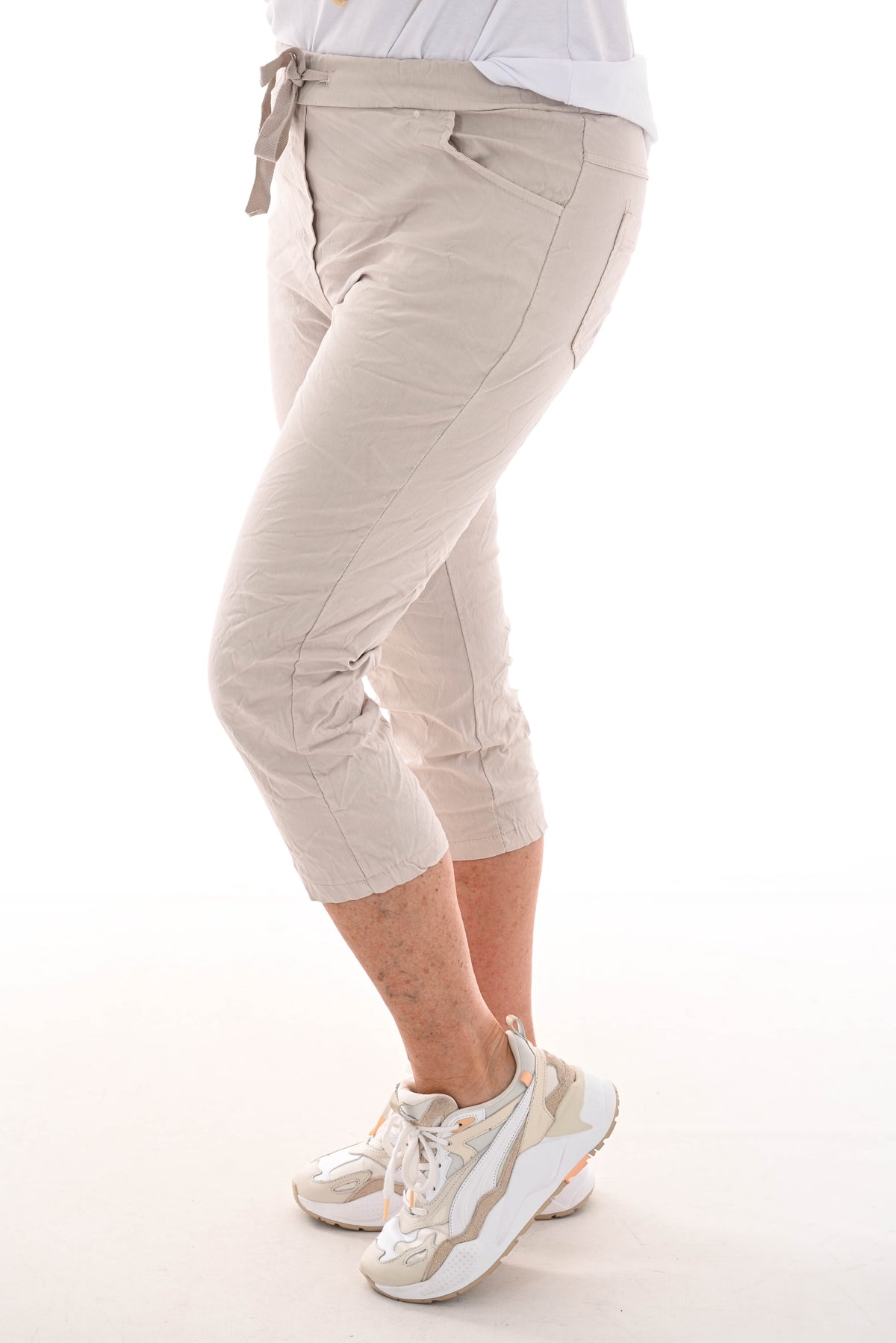 Stretchbroek uni capri beige
