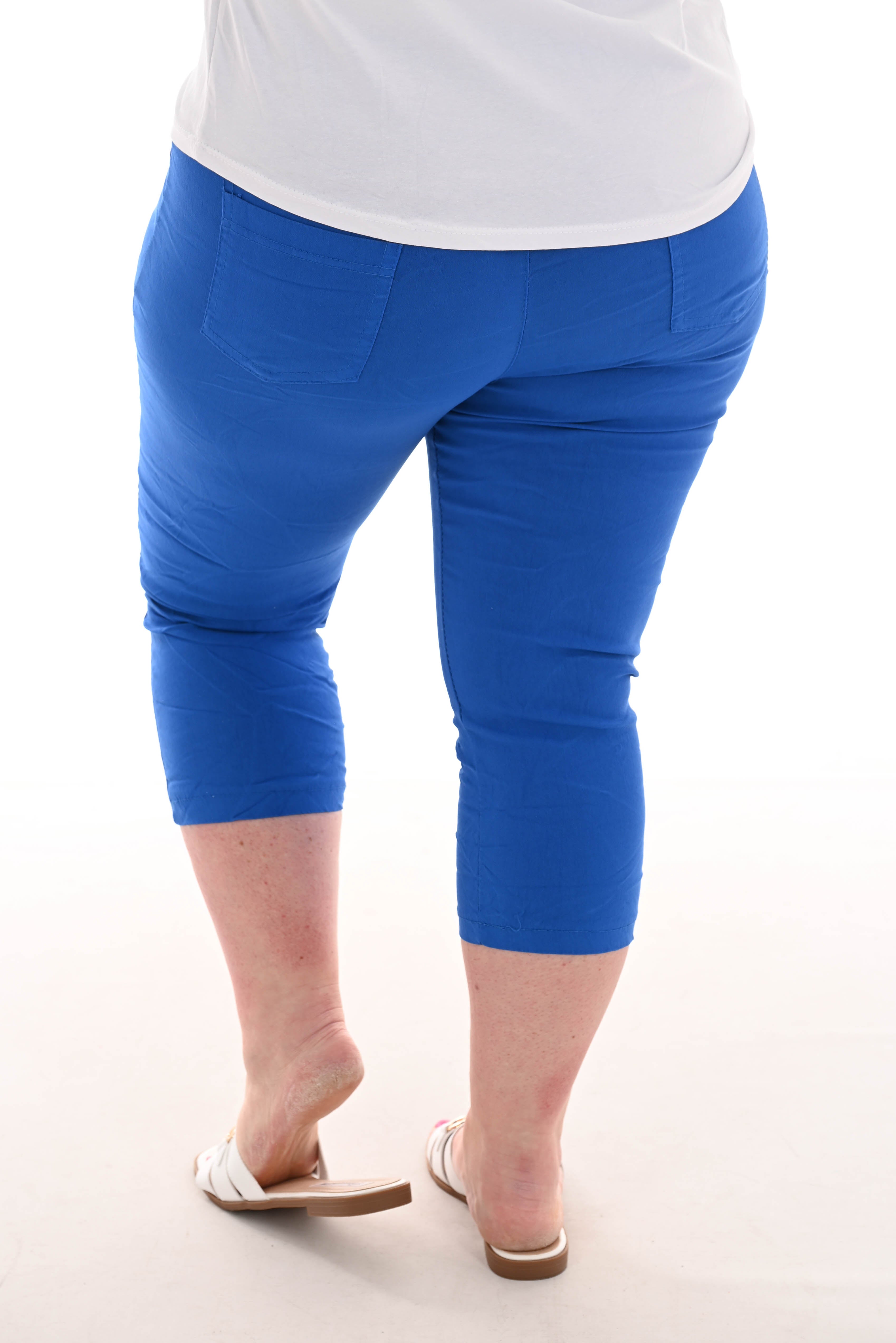 Stretchbroek uni capri kobaltblauw