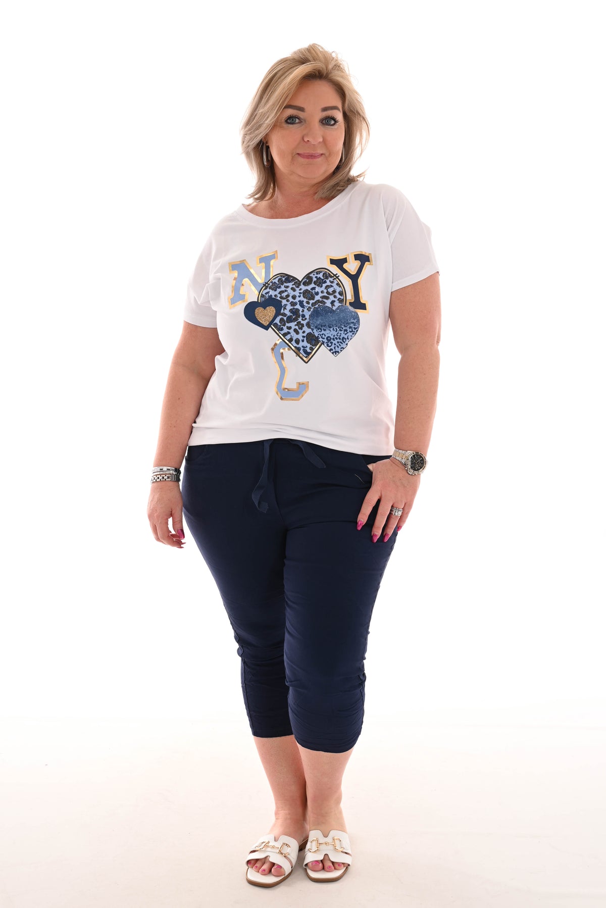Stretchbroek uni capri marineblauw