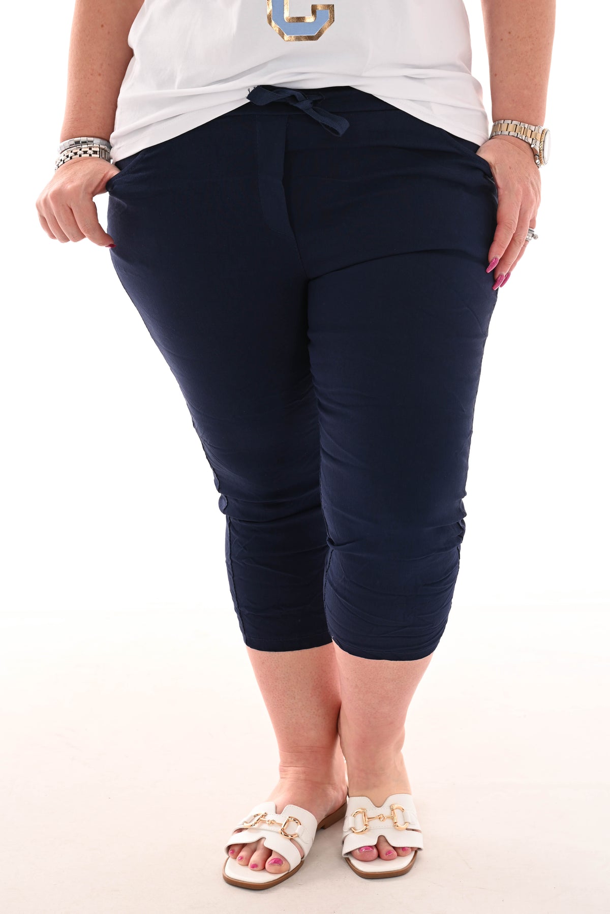 Stretchbroek uni capri marineblauw
