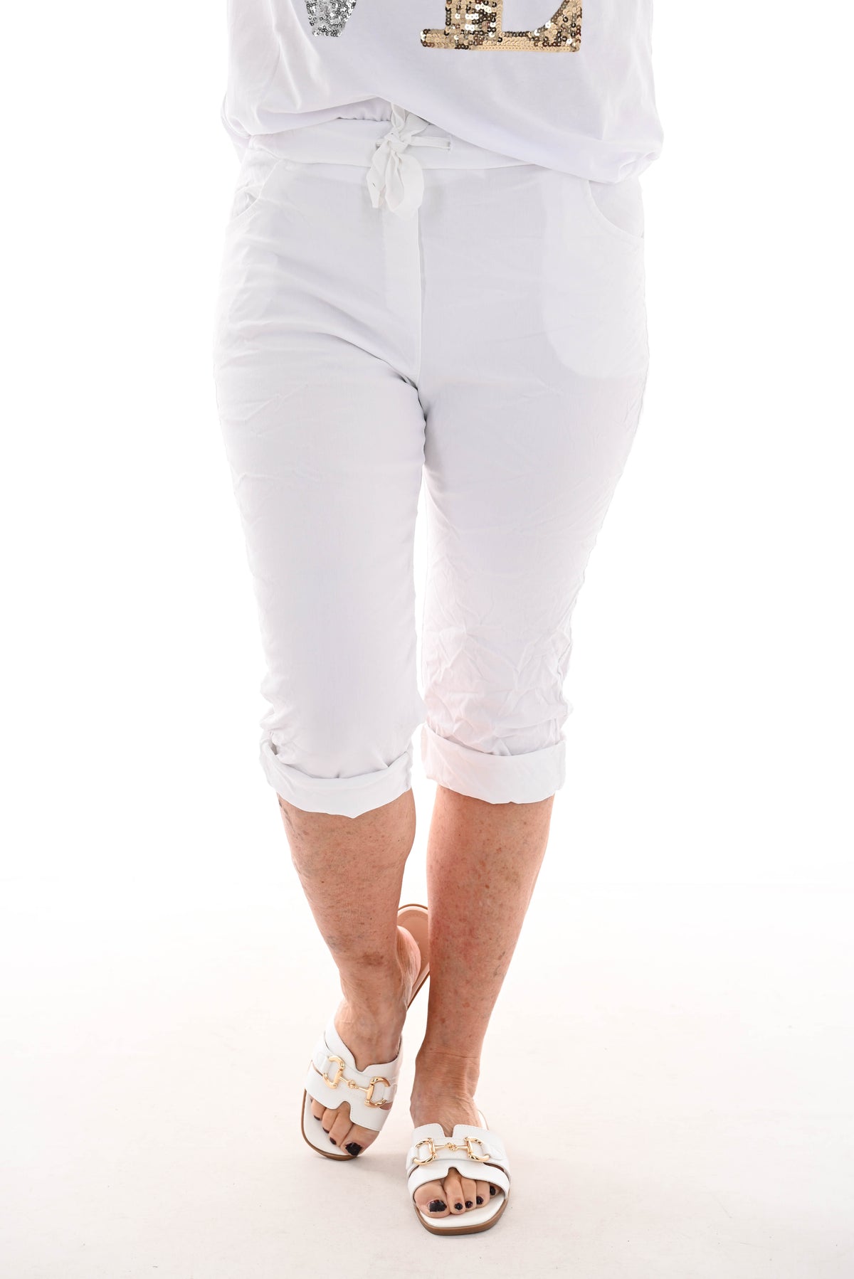 Stretchbroek uni capri wit