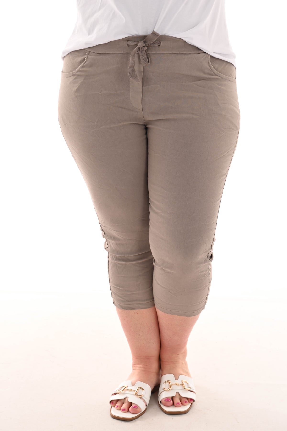 Stretchbroek uni capri taupe