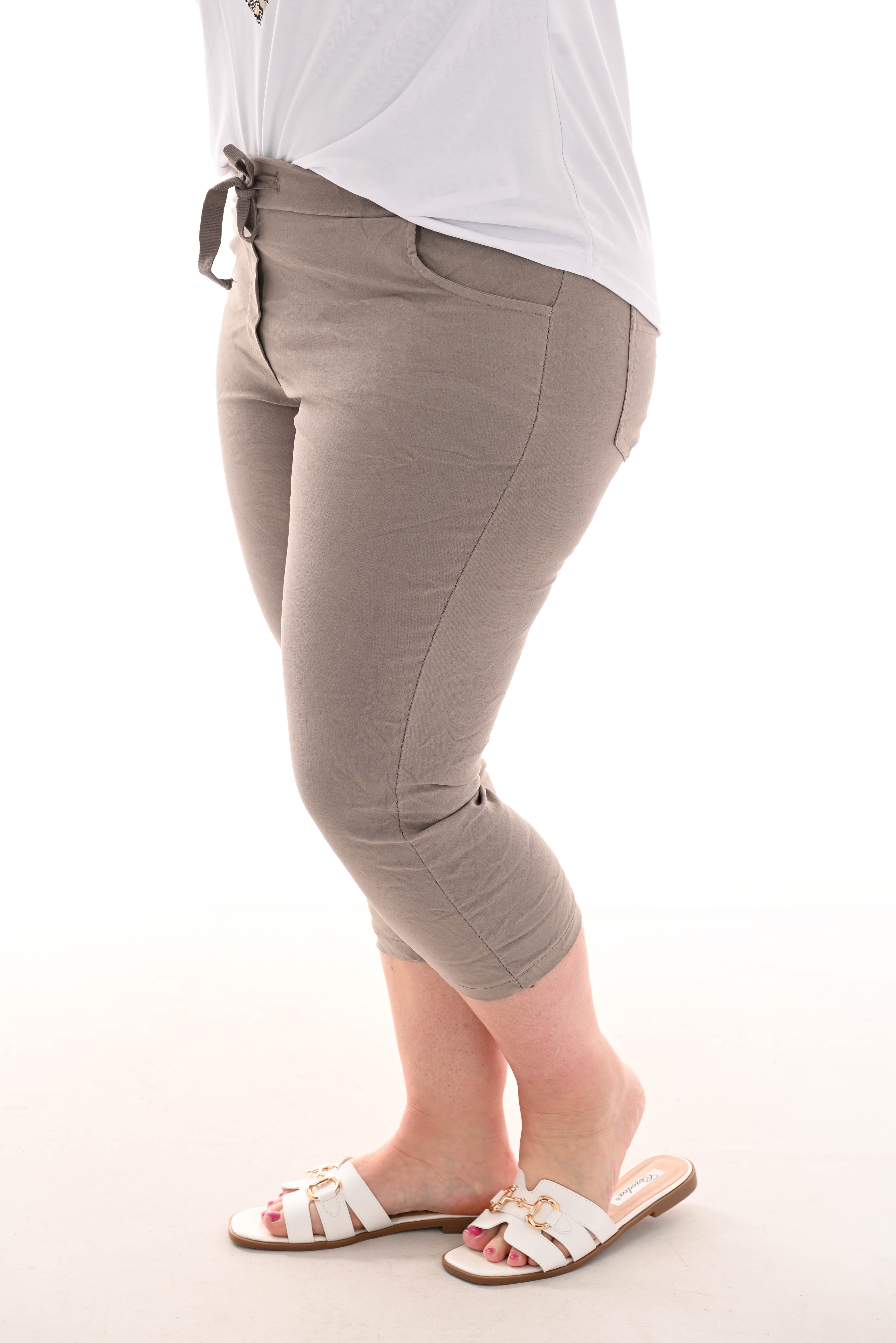 Stretchbroek uni capri taupe
