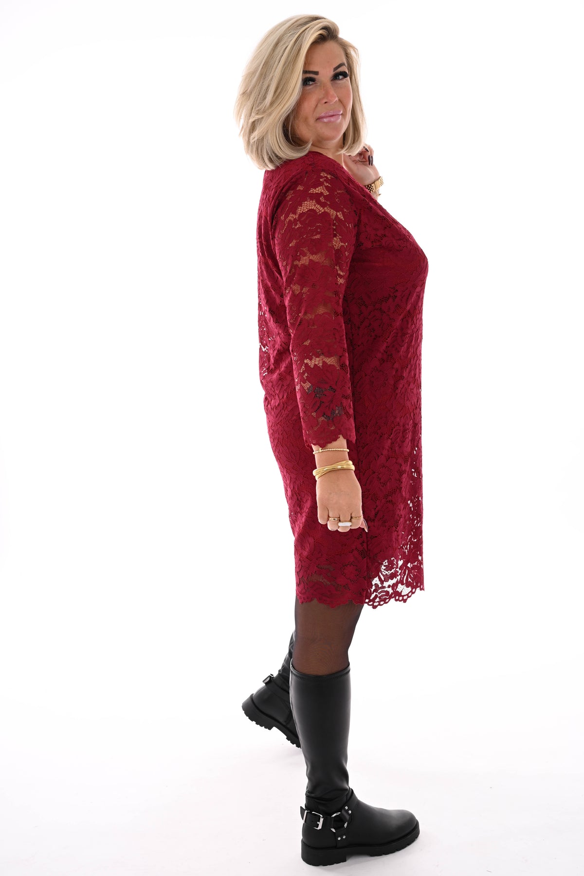 Kanten jurk bordeaux