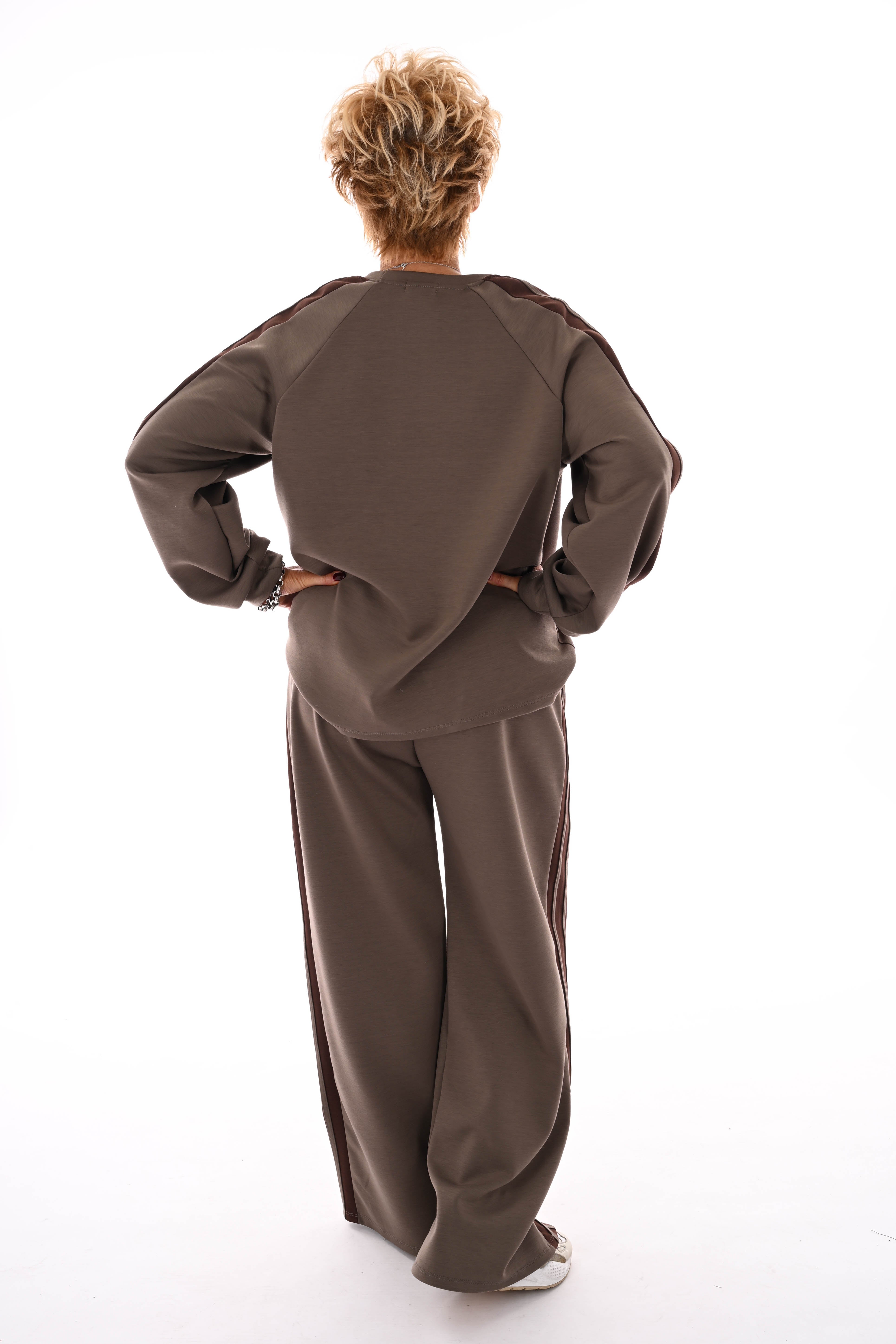 Tweedelig pak strepen bies taupe