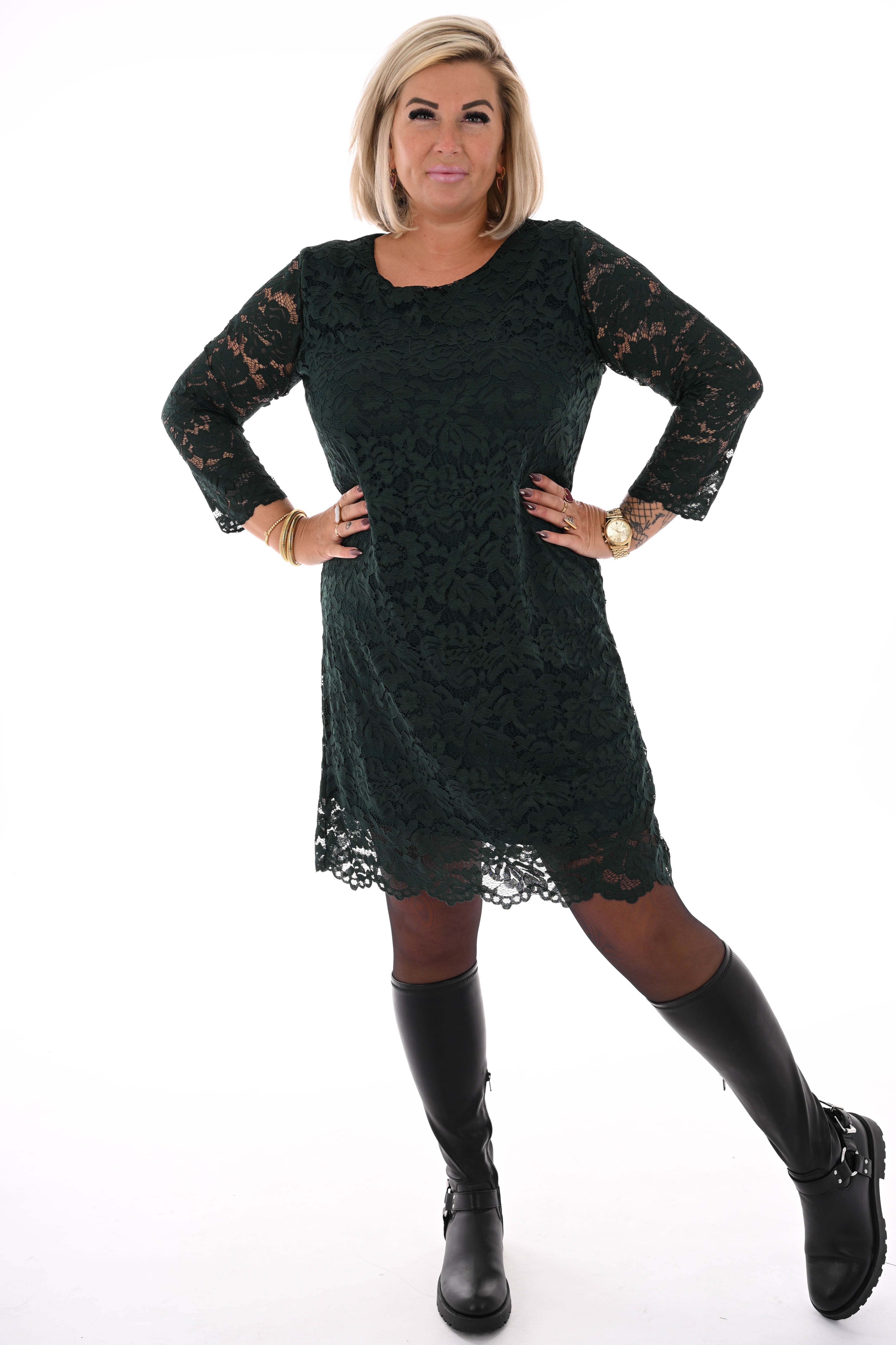 Kanten jurk donkergroen