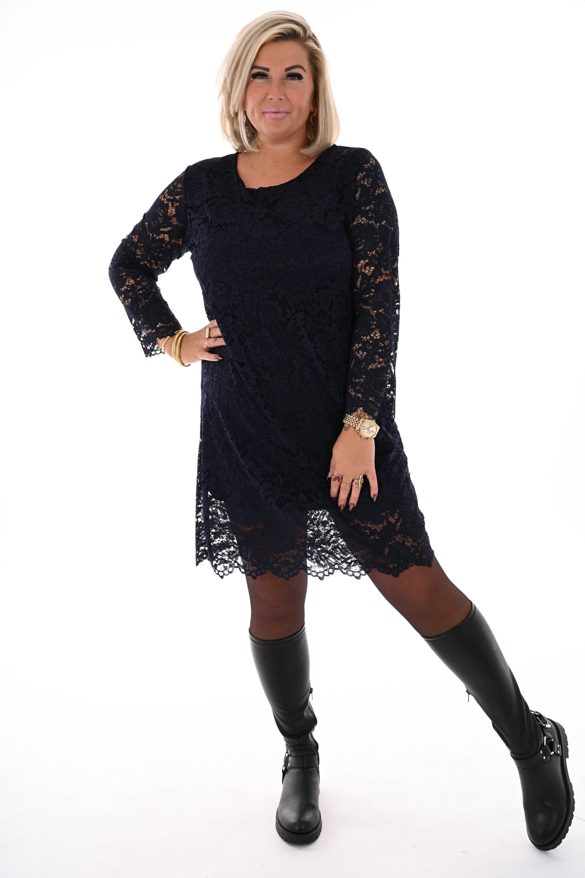 Kanten jurk marineblauw